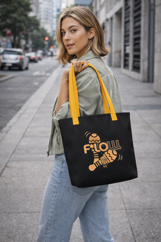 F*LOW Black Tote Bag with Orange Logo – Minimal Urban Designer Shopper Bag