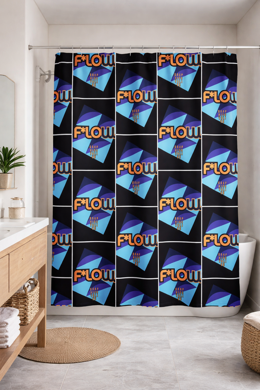F*LOW Shower Curtain – Black Azure Geometric Logo Design