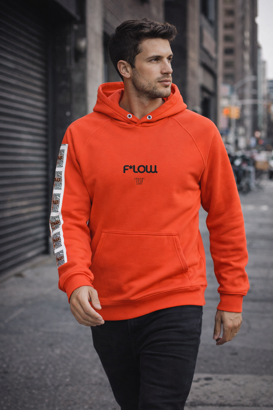 F*LOW Eco Raglan Hoodie – Minimal Binoculars Style Logo Design