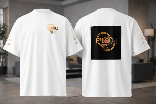 F*LOW Women’s Organic Oversized High Neck T-Shirt – Geometric Base Logo with Pink Details