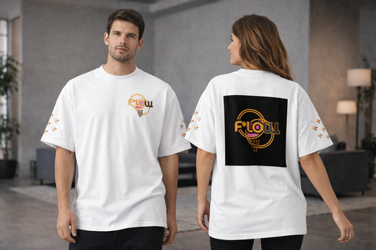 F*LOW Women’s Organic Oversized High Neck T-Shirt – Geometric Base Logo with Pink Details