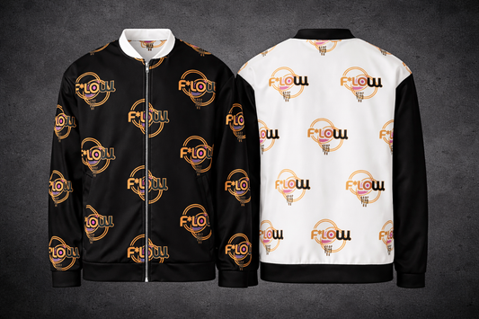F*LOW Unisex Bomber Jacket – Black/White Double Face with Geometric Logo Design