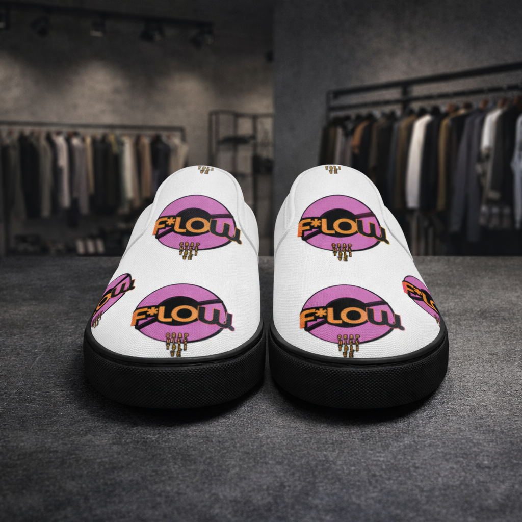 F*LOW Women’s Slip-On Canvas Shoes – White & Pink Logo Design