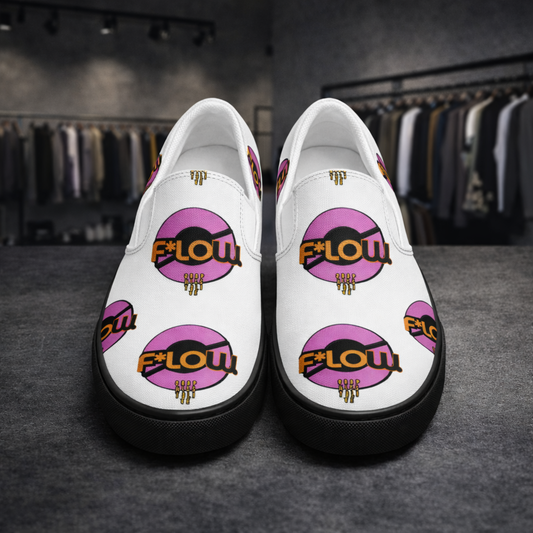 F*LOW Women’s Slip-On Canvas Shoes – White & Pink Logo Design