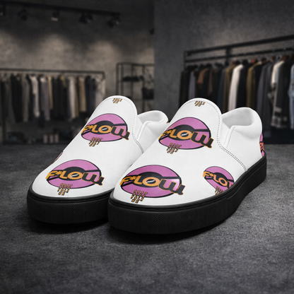 F*LOW Women’s Slip-On Canvas Shoes – White & Pink Logo Design