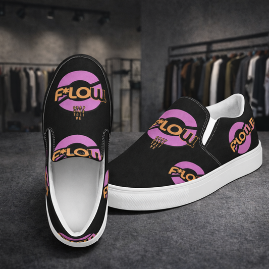 F*LOW Women’s Slip-On Canvas Shoes – Black & Pink Logo Design