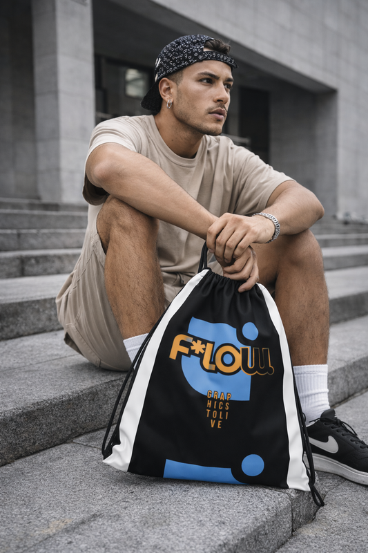 F*LOW Double B Drawstring Backpack – Winter Light Blue Geometric Design