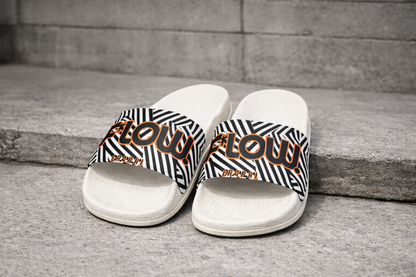 F*LOW Men’s Slides – Black & White Geometric Logo Design