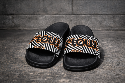 F*LOW Men’s Slides – Black & White Geometric Logo Design
