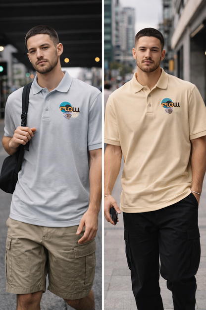F*LOW Men’s Premium Polo – Geometric Logo Design