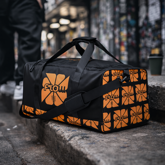 F*LOW Black Duffle Bag – Orange 3D Geometric Pattern