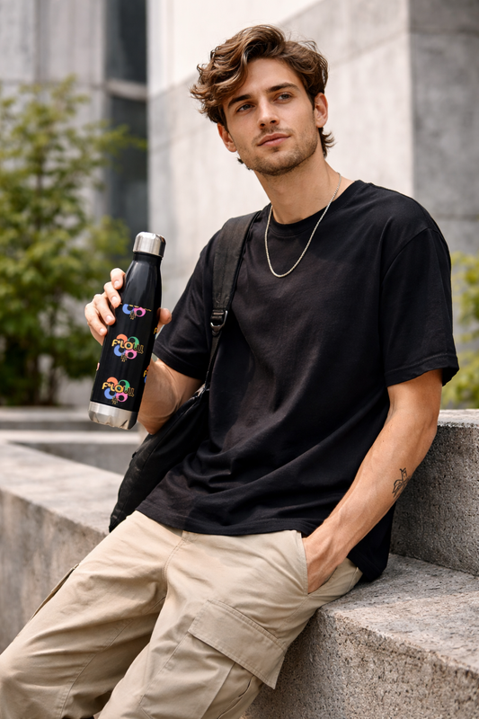 F*LOW Black Vibe Stainless Steel Water Bottle – Insulated Minimal Urban Design Reusable Bottle