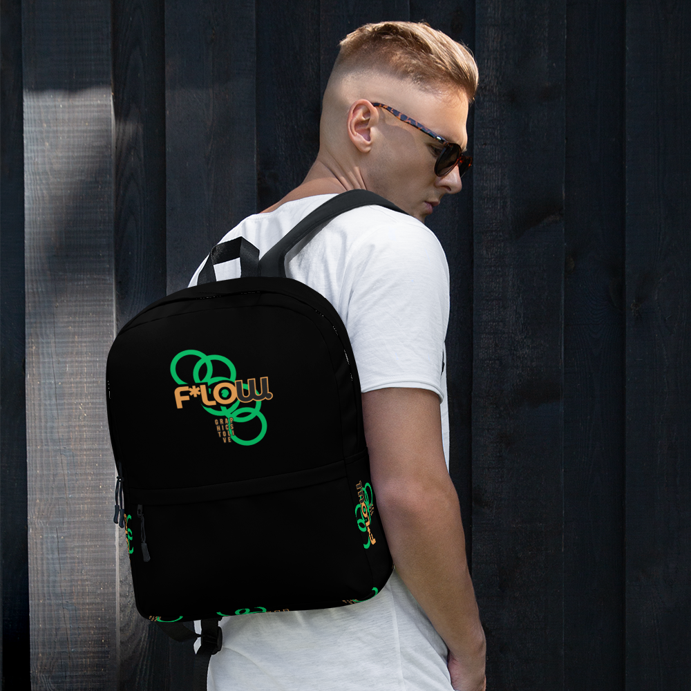 F*LOW Black Backpack – Green Rings Graphic Design