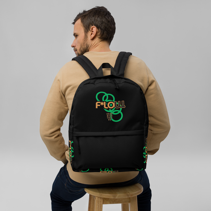 F*LOW Black Backpack – Green Rings Graphic Design