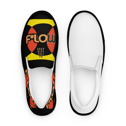 F*LOW Men’s Slip-On Canvas Shoes – Red & Yellow Geometric 90’s Style Logo