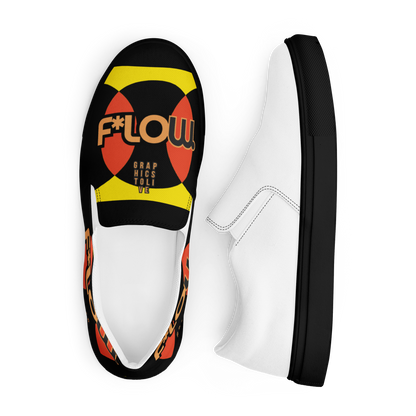 F*LOW Men’s Slip-On Canvas Shoes – Red & Yellow Geometric 90’s Style Logo