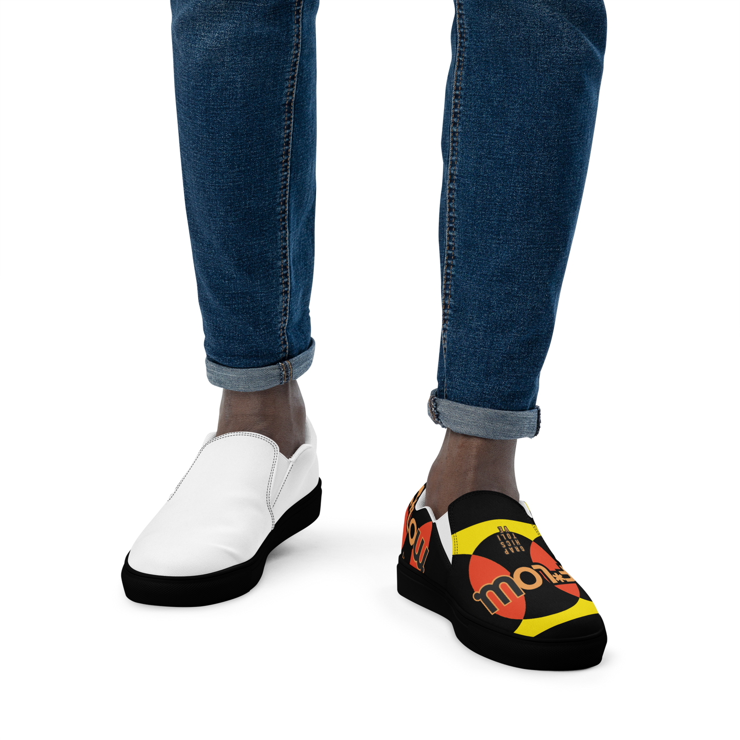 F*LOW Men’s Slip-On Canvas Shoes – Red & Yellow Geometric 90’s Style Logo