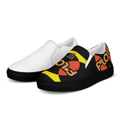 F*LOW Men’s Slip-On Canvas Shoes – Red & Yellow Geometric 90’s Style Logo