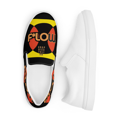 F*LOW Men’s Slip-On Canvas Shoes – Red & Yellow Geometric 90’s Style Logo